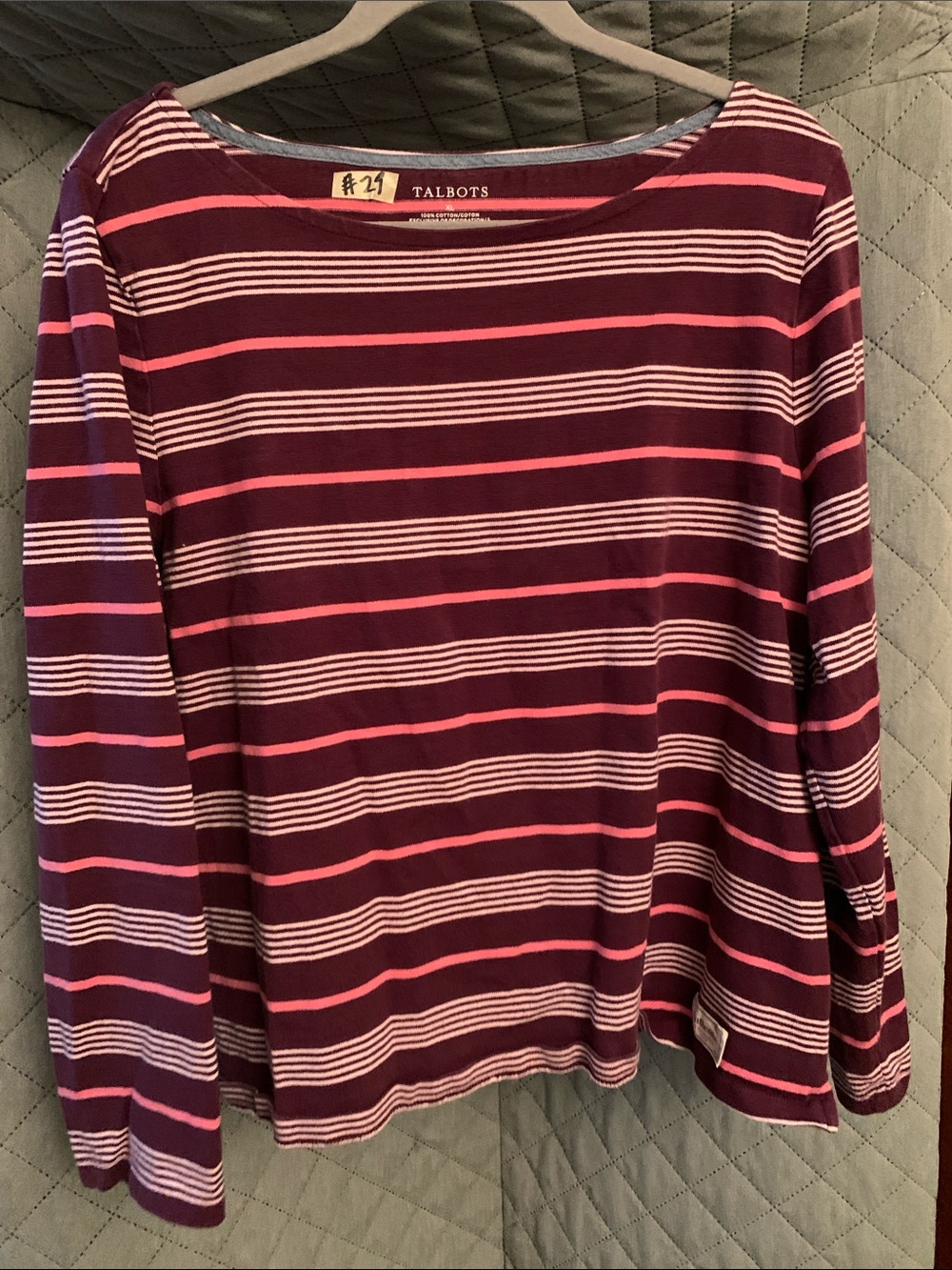 #29 Talbots Purple & Pink Striped Long-Sleeve Boatneck Top